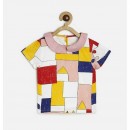 Miniklub Colourblock printed Casual Half Sleeves Round Neck Top - White/Pink, 3-6m